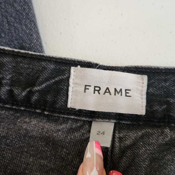 Frame Black Ultra High Rise Barrell Jeans Cropped Frayed Raw Hem Wide Size 24 - Picture 6 of 10